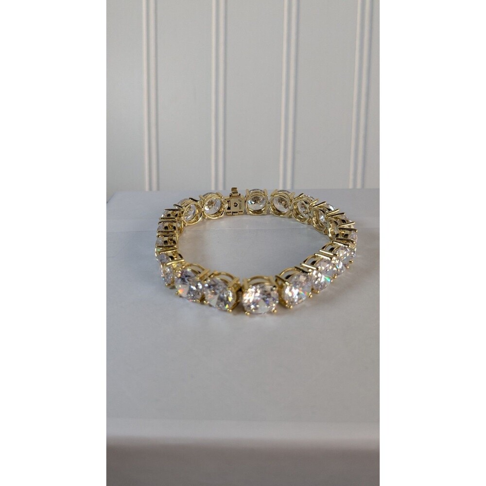 Joan Boyce Large Gold Tone Round Cut Tennis Bracelet Costume Never worn - Picture 3 of 5